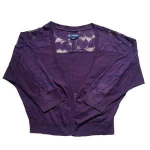 American Eagle Outfitters Purple Lace Quarter Sleeve Cardigan Button Up Sweater